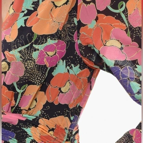 RIXO FLORALPRINTED EMPIRE MINI DRESS WITH GLITTER M - Picture 3 of 14